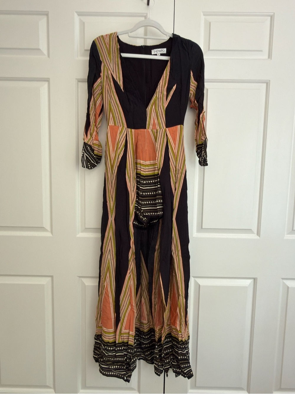Showpo Black & Coral Striped V-Neck Maxi Dress Romper